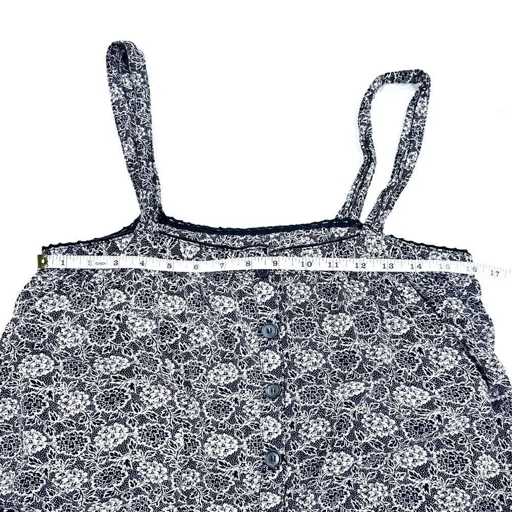 Free people black and white floral bottom front tiered tank top S
